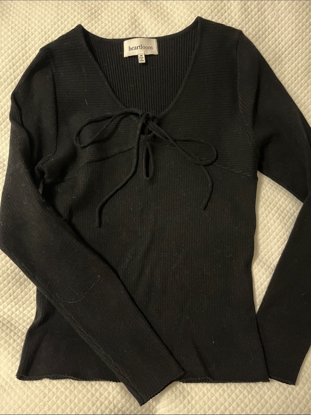 Heartloom Black V-Neck Tie-Front Slim Ribbed Sweater